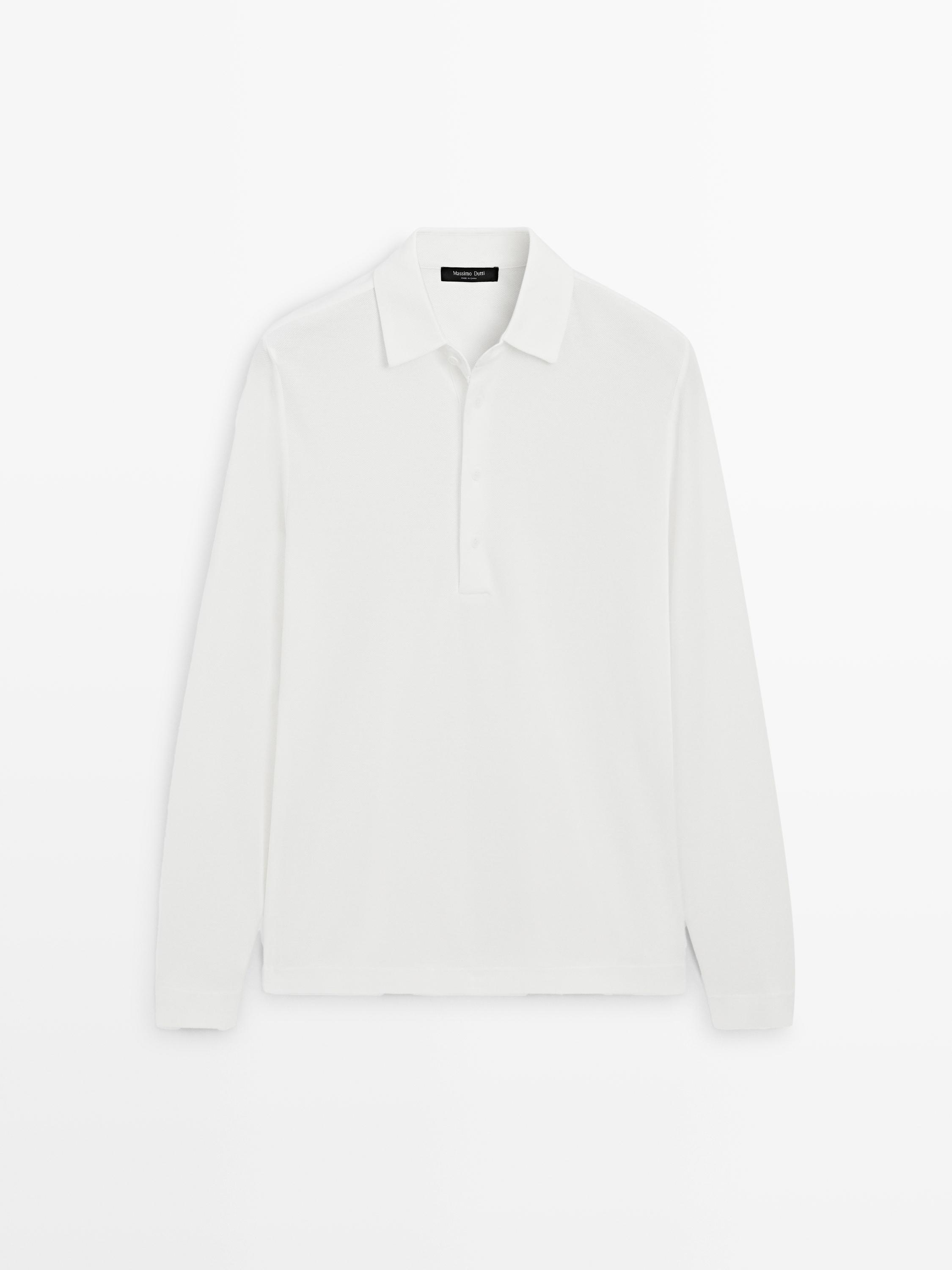 Piqué polo shirt with long sleeves and placket detail